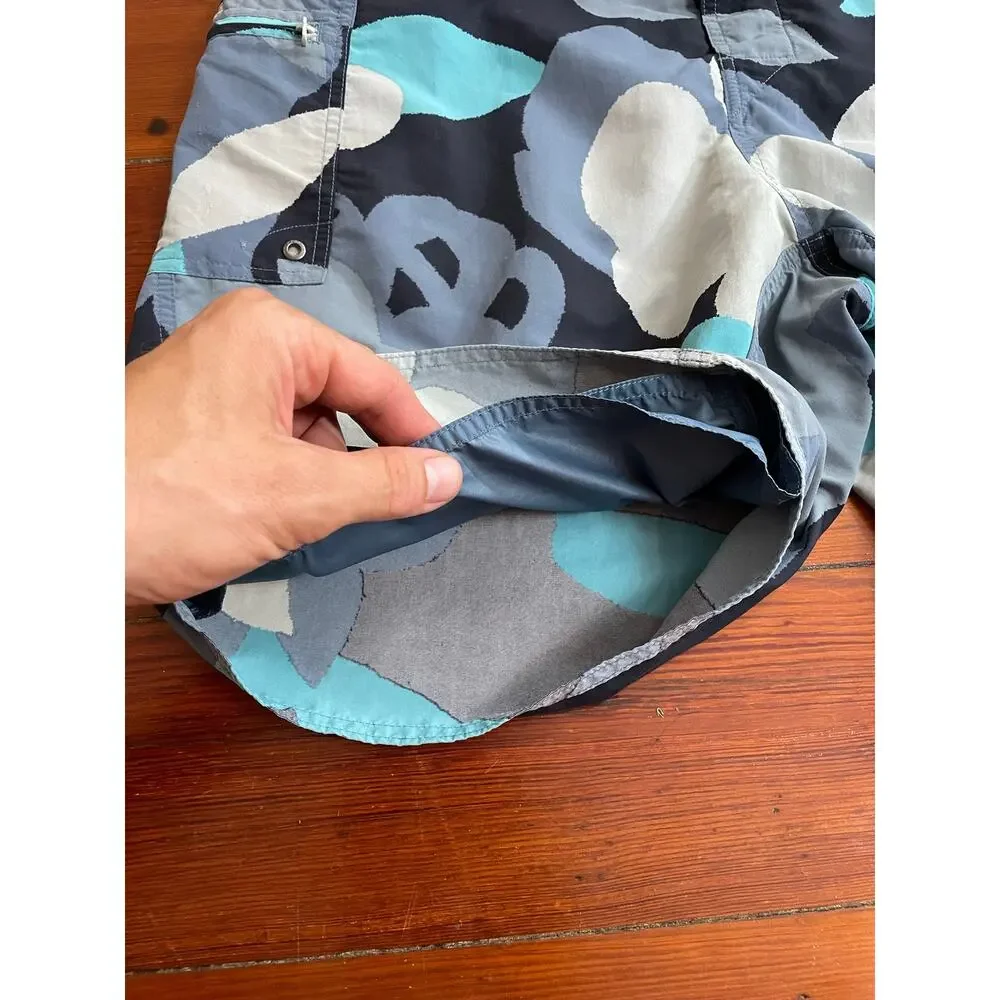 Patagonia Wavefarer 35 Abstract Floral Board Shorts Black Aqua Surf